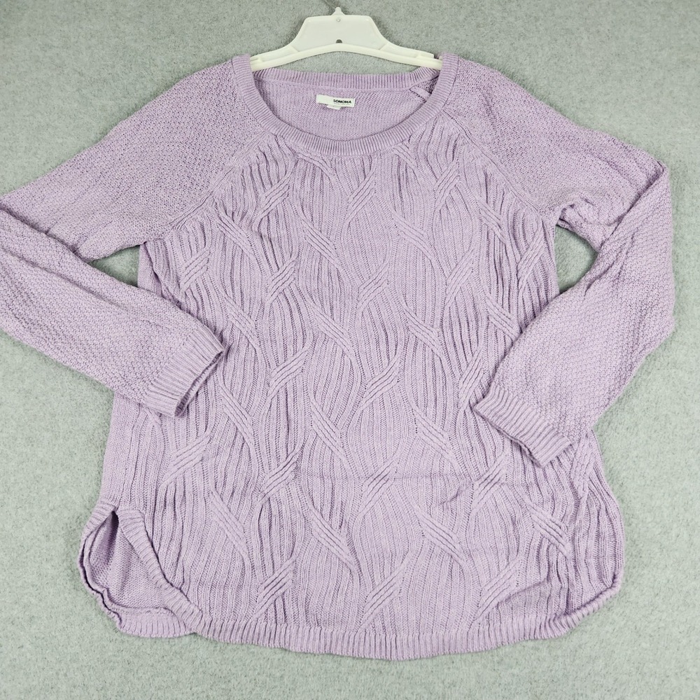 Sonoma Sweater Womens Large Purple Cable Knit Long Sleeve Cottagecore Pullover